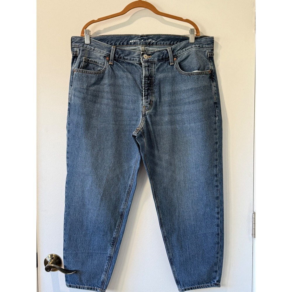 Old Navy Slouchy Taper Jeans Mid Wash Blue 100% Cotton Size 16 High Rise Denim